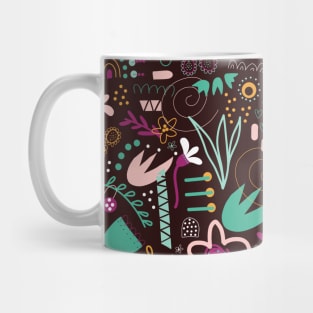 Line Art Florals Black Teal Purple White Mug